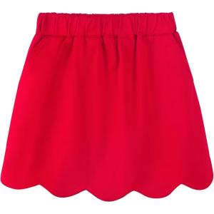 Noomelfish Girls Scalloped Uniform Skirts Stretch Cute School Skort with Pockets (5-12 Years)(Red)