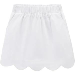Noomelfish Girls Scalloped Uniform Skirts Stretch Cute School Skort with Pockets (5-12 Years)(White)