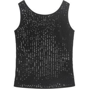 Noomelfish Girls Sequin Tank Tops Sparkly Glitter Dance Sleeveless Shirt (5-12 Years)(Black)