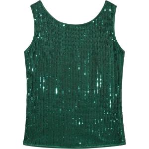 Noomelfish Girls Sequin Tank Tops Sparkly Glitter Dance Sleeveless Shirt (5-12 Years)(Dark Green)