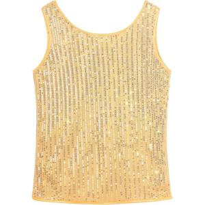 Noomelfish Girls Sequin Tank Tops Sparkly Glitter Dance Sleeveless Shirt (5-12 Years)(Gold Yellow)