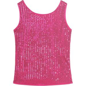 Noomelfish Girls Sequin Tank Tops Sparkly Glitter Dance Sleeveless Shirt (5-12 Years)(Hot Pink)