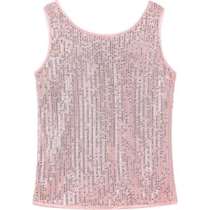 Noomelfish Girls Sequin Tank Tops Sparkly Glitter Dance Sleeveless Shirt (5-12 Years)(Light Pink)