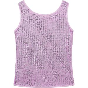 Noomelfish Girls Sequin Tank Tops Sparkly Glitter Dance Sleeveless Shirt (5-12 Years)(Light Purple)