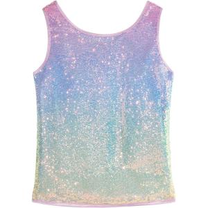 Noomelfish Girls Sequin Tank Tops Sparkly Glitter Dance Sleeveless Shirt (5-12 Years)(Light Rainbow)