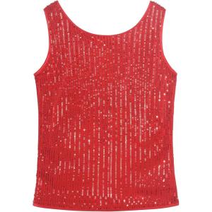 Noomelfish Girls Sequin Tank Tops Sparkly Glitter Dance Sleeveless Shirt (5-12 Years)(Red)