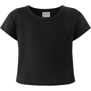 Noomelfish Girls Short Sleeve Crop Tops Kids Summer Dance Cropped T-Shirts (5-14 Years)(Black)