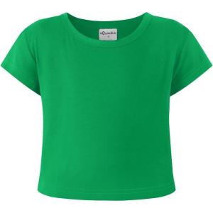 Noomelfish Girls Short Sleeve Crop Tops Kids Summer Dance Cropped T-Shirts (5-14 Years)(Green)