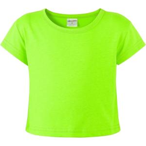 Noomelfish Girls Short Sleeve Crop Tops Kids Summer Dance Cropped T-Shirts (5-14 Years)(Neon Green)