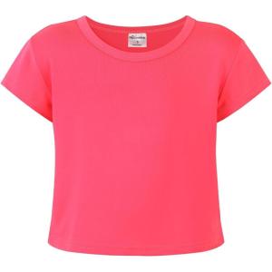 Noomelfish Girls Short Sleeve Crop Tops Kids Summer Dance Cropped T-Shirts (5-14 Years)(Neon Pink)