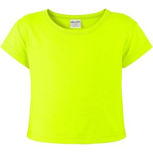 Noomelfish Girls Short Sleeve Crop Tops Kids Summer Dance Cropped T-Shirts (5-14 Years)(Neon Yellow)