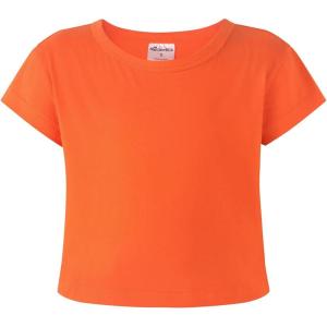 Noomelfish Girls Short Sleeve Crop Tops Kids Summer Dance Cropped T-Shirts (5-14 Years)(Orange)