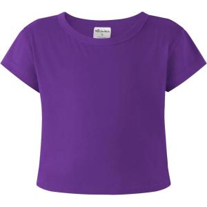 Noomelfish Girls Short Sleeve Crop Tops Kids Summer Dance Cropped T-Shirts (5-14 Years)(Purple)
