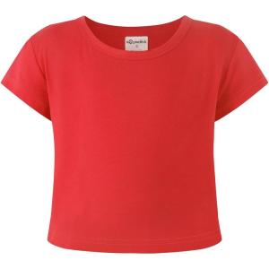 Noomelfish Girls Short Sleeve Crop Tops Kids Summer Dance Cropped T-Shirts (5-14 Years)(Red)