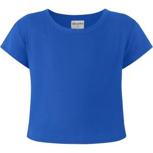 Noomelfish Girls Short Sleeve Crop Tops Kids Summer Dance Cropped T-Shirts (5-14 Years)(Royal Blue)