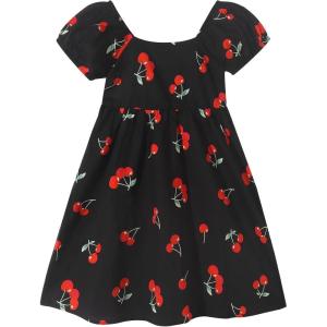 Noomelfish Girls Short Sleeve Floral Dress Casual Flower Printed Smocked Dresses (2-12 Years)(Black Cherry)