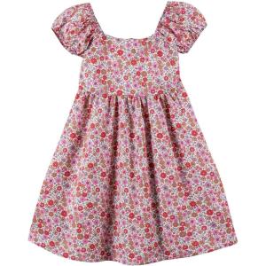 Noomelfish Girls Short Sleeve Floral Dress Casual Flower Printed Smocked Dresses (2-12 Years)(Red/Brown)
