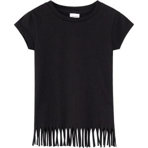 Noomelfish Girls Short Sleeve Fringe T-Shirts Soft Jersey Cotton Tee Tops (3-12 Years)(Black)