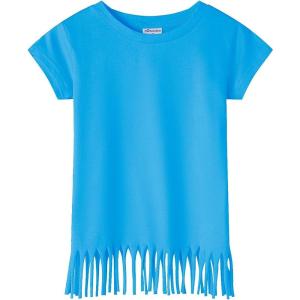 Noomelfish Girls Short Sleeve Fringe T-Shirts Soft Jersey Cotton Tee Tops (3-12 Years)(Blue)