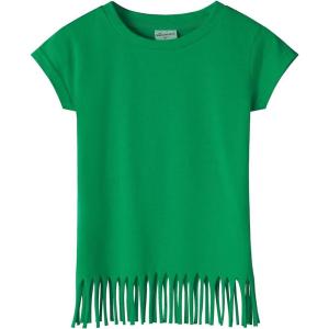 Noomelfish Girls Short Sleeve Fringe T-Shirts Soft Jersey Cotton Tee Tops (3-12 Years)(Green)