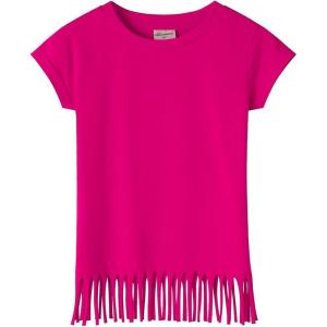 Noomelfish Girls Short Sleeve Fringe T-Shirts Soft Jersey Cotton Tee Tops (3-12 Years)(Hot Pink)