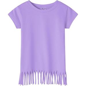 Noomelfish Girls Short Sleeve Fringe T-Shirts Soft Jersey Cotton Tee Tops (3-12 Years)(Lilac Purple)