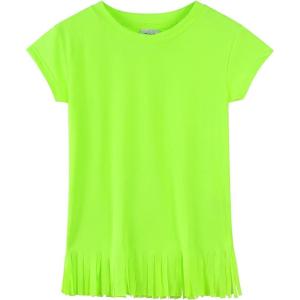 Noomelfish Girls Short Sleeve Fringe T-Shirts Soft Jersey Cotton Tee Tops (3-12 Years)(Neon Green)