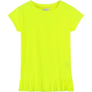 Noomelfish Girls Short Sleeve Fringe T-Shirts Soft Jersey Cotton Tee Tops (3-12 Years)(Neon Yellow)