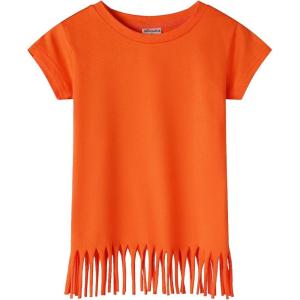 Noomelfish Girls Short Sleeve Fringe T-Shirts Soft Jersey Cotton Tee Tops (3-12 Years)(Orange)
