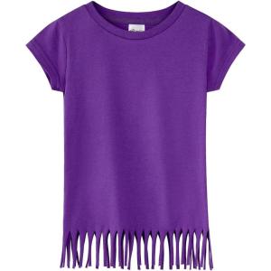 Noomelfish Girls Short Sleeve Fringe T-Shirts Soft Jersey Cotton Tee Tops (3-12 Years)(Purple)