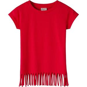Noomelfish Girls Short Sleeve Fringe T-Shirts Soft Jersey Cotton Tee Tops (3-12 Years)(Red)