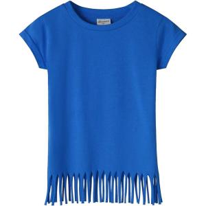 Noomelfish Girls Short Sleeve Fringe T-Shirts Soft Jersey Cotton Tee Tops (3-12 Years)(Royal Blue)