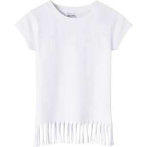 Noomelfish Girls Short Sleeve Fringe T-Shirts Soft Jersey Cotton Tee Tops (3-12 Years)(White)