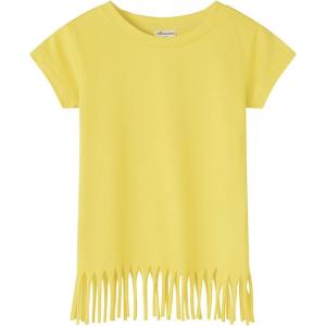Noomelfish Girls Short Sleeve Fringe T-Shirts Soft Jersey Cotton Tee Tops (3-12 Years)(Yellow)