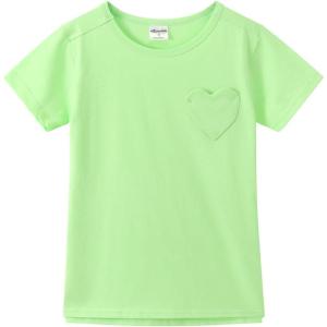 Noomelfish Girls Short Sleeve Heart Pocket T-Shirts Casual Cotton Tee Tops Blouse (5-12 Years)(Light Green)