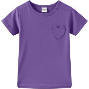 Noomelfish Girls Short Sleeve Heart Pocket T-Shirts Casual Cotton Tee Tops Blouse (5-12 Years)(Purple)
