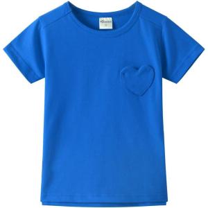 Noomelfish Girls Short Sleeve Heart Pocket T-Shirts Casual Cotton Tee Tops Blouse (5-12 Years)(Royal Blue)