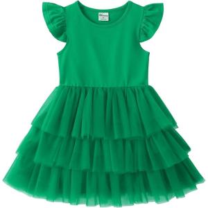 Noomelfish Girls Short Sleeve Layered Tulle Tutu Dress Ruffle Tiered Summer Princess Party Sundress (2-8 Years)