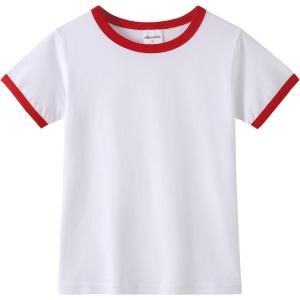 Noomelfish Girls Short Sleeve Ringer Tee Tops Contrast Binding Cotton T-Shirts (5-12 Years)
