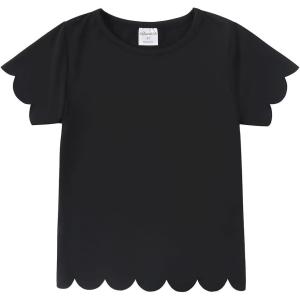 Noomelfish Girls Short Sleeve Scalloped Edge T-Shirts Casual Cute Summer Tee Tops Blouse (5-12 Years)(Black)