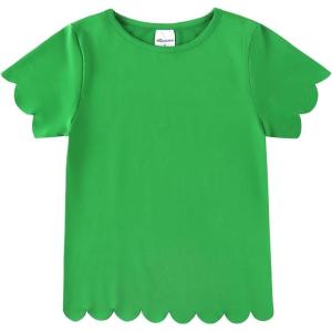 Noomelfish Girls Short Sleeve Scalloped Edge T-Shirts Casual Cute Summer Tee Tops Blouse (5-12 Years)(Green)