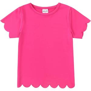 Noomelfish Girls Short Sleeve Scalloped Edge T-Shirts Casual Cute Summer Tee Tops Blouse (5-12 Years)(Hot Pink)
