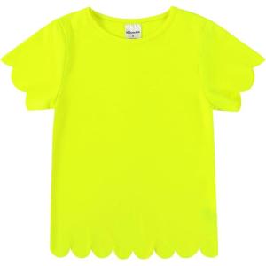 Noomelfish Girls Short Sleeve Scalloped Edge T-Shirts Casual Cute Summer Tee Tops Blouse (5-12 Years)(Neon Yellow)