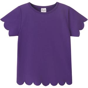 Noomelfish Girls Short Sleeve Scalloped Edge T-Shirts Casual Cute Summer Tee Tops Blouse (5-12 Years)(Purple)