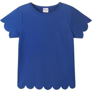 Noomelfish Girls Short Sleeve Scalloped Edge T-Shirts Casual Cute Summer Tee Tops Blouse (5-12 Years)(Royal Blue)