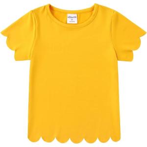 Noomelfish Girls Short Sleeve Scalloped Edge T-Shirts Casual Cute Summer Tee Tops Blouse (5-12 Years)(Yellow)