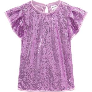 Noomelfish Girls Short Sleeve Sequin Shirts Party Glitter Sparkly Tops Blouse (5-12 Years)(Light Purple)