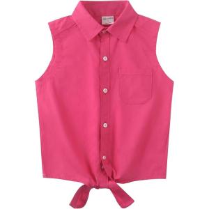 Noomelfish Girls Sleeveless Button Down Shirt Tie Knot Blouse Tank Tops (5-12 Years)(Hot Pink)