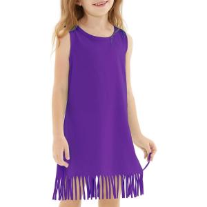 Noomelfish Girls Sleeveless Fringe Dress Cotton Summer Casual Sundress (3-12 Years)(Purple)