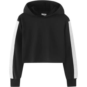Noomelfish Girls Sparkle Long Sleeve Crop Tops Cropped Hoodies Pullover Sweatshirts (5-14 Years)(Black)